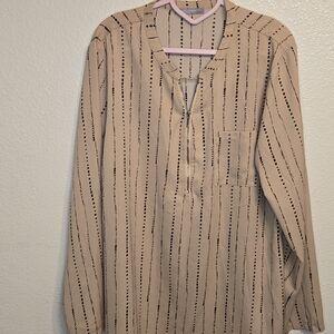 Striped Tan Long Sleeve Blouse